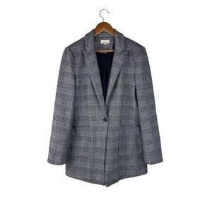 LOFT Women's 14 Plaid Blazer‎ Houndstooth Black White Career Business Modern